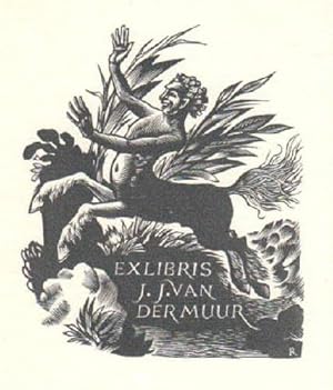 Bild des Verkufers fr Exlibris fr J.J.van der Muur. Holzschnitt von Pam G. Rueter. zum Verkauf von Antiquariat Heinz Tessin
