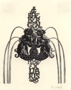 Bild des Verkufers fr Exlibris fr J. G. Rhebergen. Holzschnitt von Pam. G. Rueter, rechts unten mit Bleistift signiert. zum Verkauf von Antiquariat Heinz Tessin