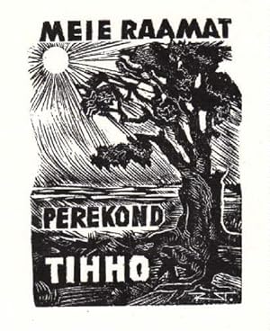 Exlibris für Perekond Tihho. Holzschnitt von Robert Tamverk.