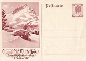 Sonderkarte für die Olympischen Winterspiele in Garmisch-Partenkirchen. 15 + 10 Pf. purpur. Ganzs...