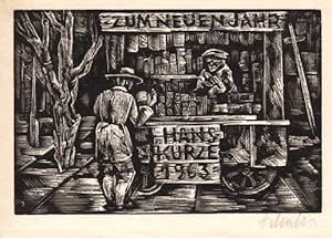 Seller image for Neujahrswunsch fr 1963 von Hans Kurze. Holzschnitt von Hans Schulze, Leipzig. for sale by Antiquariat Heinz Tessin