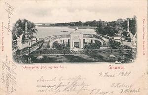 Schloßgarten. Blick auf den See. Ansichtskarte in Lichtdruck. Abstempelt Schwerin 04.06.1900.