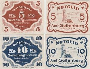 Notgeld der Stadt Seifenberg (Grafschaft Glatz). Gutscheine über 5 und 10 Pfennig.