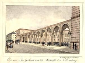 Das neue Schulgebäude und die Bibliothek in Hamburg. Kolorierte Lithographie bei Peter Suhr.