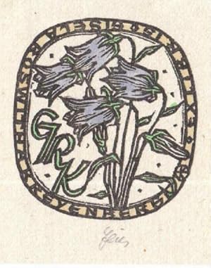 Image du vendeur pour Exlibris fr Gisela Roswitha Kreyenberg. Kolorierter Holzschnitt von Otto Feil, Wien, unten mit Bleistift signiert. mis en vente par Antiquariat Heinz Tessin