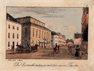 Die Dammthorstrasse mit dem neuen Theater. Kolorierte Lithographie von Peter Suhr.