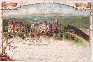 Seller image for Hotel & Pension Zum Lindenberg, Wernigerode am Harz. Ansichtskarte in Farblithographie. Abgestempelt Wernigerode 08.06.1897. for sale by Antiquariat Heinz Tessin