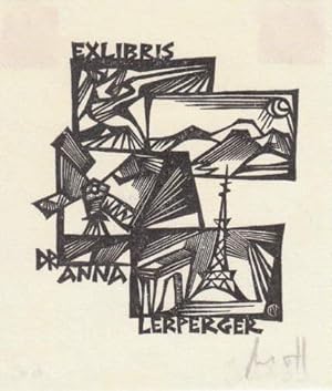 Bild des Verkufers fr Exlibris fr Dr. Anna Lerperger. Holzschnitt von Norbert Ott, unten rechts mit Bleistift signiert. zum Verkauf von Antiquariat Heinz Tessin