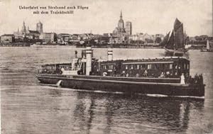 Bild des Verkufers fr Ueberfahrt von Stralsund nach Rgen mit dem Trajektschiff. Ansichtskarte in Lichtdruck. zum Verkauf von Antiquariat Heinz Tessin