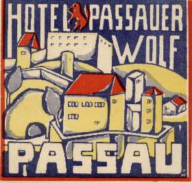 Bild des Verkufers fr Hotel Passauer Wolf. Passau. In drei Farben gedruckt. Unbenutzt. zum Verkauf von Antiquariat Heinz Tessin