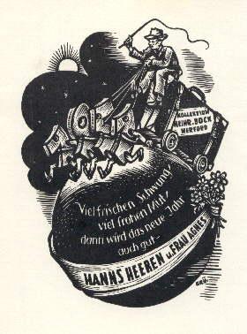 Bild des Verkufers fr Neujahrswunsch von Hanns Heeren und Frau Agnes fr 1951. Original-Holzschnitt von Ernst Grnewald. zum Verkauf von Antiquariat Heinz Tessin