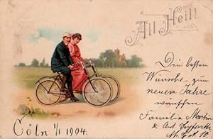 All Heil !. Postkarte in Farblithographie. Abgestempelt Cöln 31.12.1903.