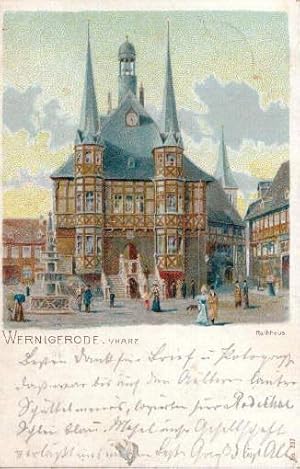 Seller image for i.Harz. Rathaus. Ansichtskarte in Farblithographie. Abgestempelt Rbeland 1912. for sale by Antiquariat Heinz Tessin