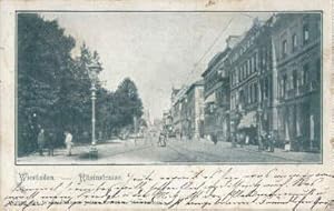 Rheinstrasse. Ansichtskarte in Lichtdruck. Abgestempelt Wiesbaden 05.10.1900.