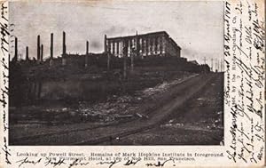 Looking up Powell Street. Remains of Mark Hopkins Institute in foreground, New Fairmount Hotel at...