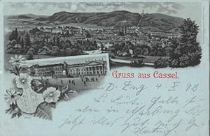 Gruss aus Cassel. Zwei Ansichten (Panorama von Cassel, Friedrichsplatz). Ansichtskarte in Photoli...