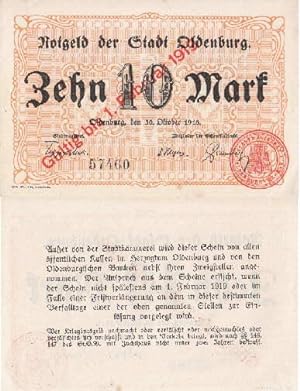 Bild des Verkufers fr Notgeld der Stadt Oldenburg. Schein ber 10 Mark. Gltig bis 1. Februar 1919. zum Verkauf von Antiquariat Heinz Tessin