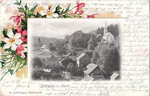 Seller image for Teilansicht, umgeben von farbiger floraler Bordre. Ansichtskarte in Lichtdruck. Abgestempelt Braunlage 03.08.1901. for sale by Antiquariat Heinz Tessin