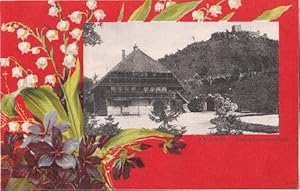 Das Schwarzwaldhaus. Ansichtskarte in Lichtdruck, umgeben von breiter farbiger floraler Bordüre. ...