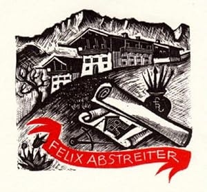 Imagen del vendedor de Exlibris fr Felix Abstreiter. Zweifarbiger Holzschnitt von Fritz Richter. a la venta por Antiquariat Heinz Tessin