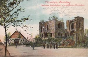 Imagen del vendedor de Dusseldorfer Ausstellung. Weinburg (Rdesheimer) u. westflisches Bauernhaus. Ansichtskarte in farbigem Lichtdruck. Abgestempelt Dsseldorf 18.08.1902. a la venta por Antiquariat Heinz Tessin