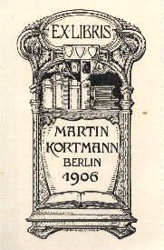 Bild des Verkufers fr Exlibris fr Martin Kortmann. Klischedruck von Martin Kortmann. zum Verkauf von Antiquariat Heinz Tessin
