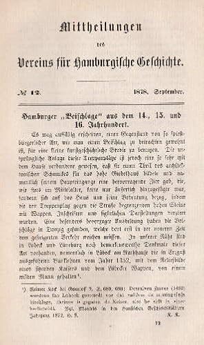 Bild des Verkufers fr des Vereins fr Hamburgische Geschichte. Im Auftrage des Vorstandes herausgegeben von Dr. Karl Koppmann. Erster Jahrgang, Heft No. 12. zum Verkauf von Antiquariat Heinz Tessin