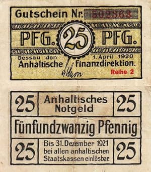 Gutschein über 25 Pfg. Anhaltische Finanzdirektion.