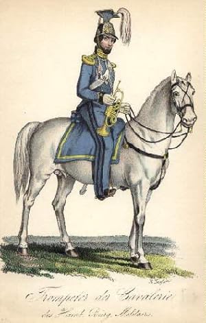 Trompeter der Cavalerie des Hamb.Bürg.Militairs. Kolorierte Lithographie von H.Jessen im Verlag B...