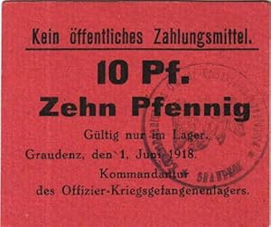 Gutschein über 10 Pfennig. Kommandantur des Offizier-Kriegsgefangenenlagers F. Vorderseite mit Ha...