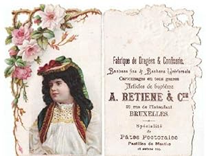 Image du vendeur pour A. Retienne & Cie, 39 rue de L`Intendant, Bruxelles. Werbekarte in Chromolithographie, Rckseite mit Werbung. mis en vente par Antiquariat Heinz Tessin