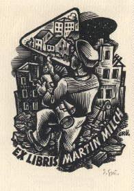 Bild des Verkufers fr Exlibris fr Martin Milch. Original-Holzschnitt von Ernst Grnewald, unten rechts mit Bleistift monogrammiert. zum Verkauf von Antiquariat Heinz Tessin