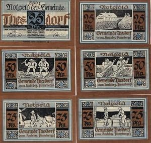 Notgeld der Gemeinde Thesdorf. Komplette Serie von 6 Notgeldscheinen. (2 x 25 Pf., 2 x 50 Pf., 2 ...