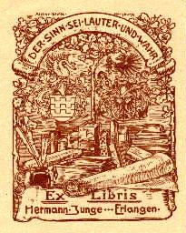 Exlibris für Hermann Junge, Erlangen. Klischéedruck von H.Nernst.