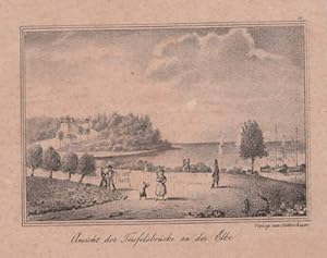 Flottbek - Ansicht der Teufelsbrücke an der Elbe. Kreidelithographie.