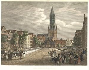 Der Pferdemarkt. Kolorierter Stahlstich von E.Grünewald. Verlag von Hoffmann & Campe.