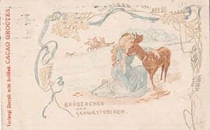 Cacao Grotes. Brüderchen und Schwesterchen. Farbige Postkarte. Abgestempelt Magdeburg 30.10.1908.
