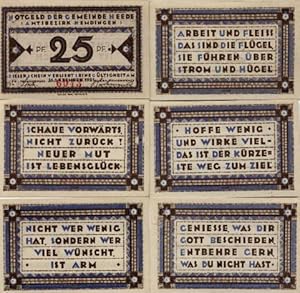 Notgeld der Gemeinde Heede, mtsbezirk Hemdingen. Komplette Serie von 6 Notgeldscheinen. (2x25 Pf....