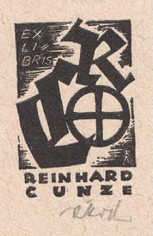 Immagine del venditore per Exlibris fr Reinhard Cunze. Original-Holzschnitt von Rudolf Koch, unten mit Bleistift signiert. venduto da Antiquariat Heinz Tessin