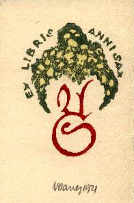 Exlibris für Anni Sax. Farbiger Original-Holzschnitt von Wilhelm Sauer, unten mit Bleistift signi...