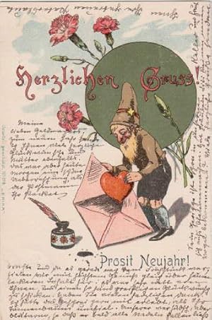 Herzlichen Gruss ! Prosit Neujahr !. Postkarte in farbiger Lithographie. Abgestempelt Hagen 30.12...