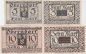 Kriegsnotgeld der Amtskörperschaft Oberndorf. 2 Scheine über 5 und 10 Mark.