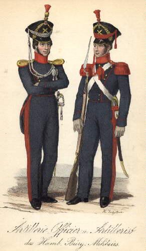 Artillerie-Major d.Hamb.Bürg.Militairs. Kolorierte Lithographie von H.Jessen im Verlag Berendsohn.