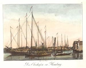 Der Oberhafen in Hamburg. Kolorierte Lithographie bei Peter Suhr.