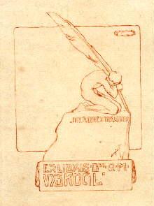 Bild des Verkufers fr Exlibris fr Dr. M.Vyskocil. Heliogravure von Franz von Bayros, in rot geruckt. zum Verkauf von Antiquariat Heinz Tessin