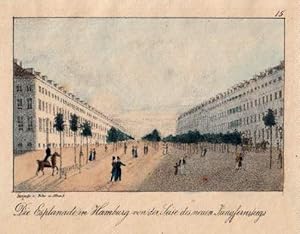 Die Esplanade in Hamburg von der Seite des neuen Jungfernstiegs. Kolorierte Lithographie von Pete...