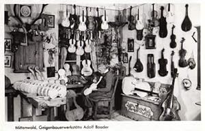 Geigenbauerwerkstätte Adolf Baader. Ansichtskarte in Photodruck. Ungelaufen.