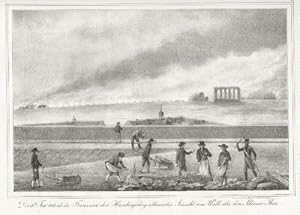 Der 3te Jan. 1814, als die Franzosen den Hamburgerberg abbrannten. Aussicht vom Wall über dem Alt...