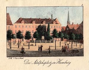 Der Adolphsplatz in Hamburg. Kolorierte Lithographie von Peter Suhr.