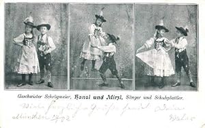 Geschwister Schrögmeier, Hansl und Mirzl, Sänger und Schuhplattler. Postkarte in Lichtdruck. Abge...